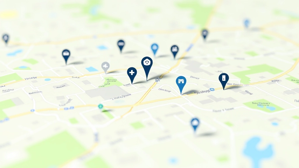 Kaartweergave met pinnen voor scholen, supermarkten en stations rond een huisadres, met info-tooltips